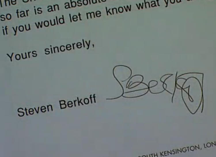 Steven Berkoff - Brasseye - signature