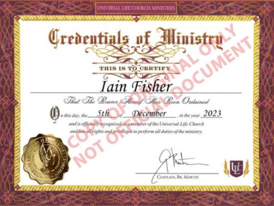 Universal Life Church certificate